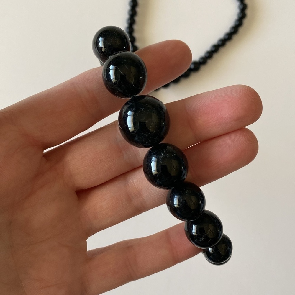 Vintage black glass bead necklace long EUC - Picture 2 of 3